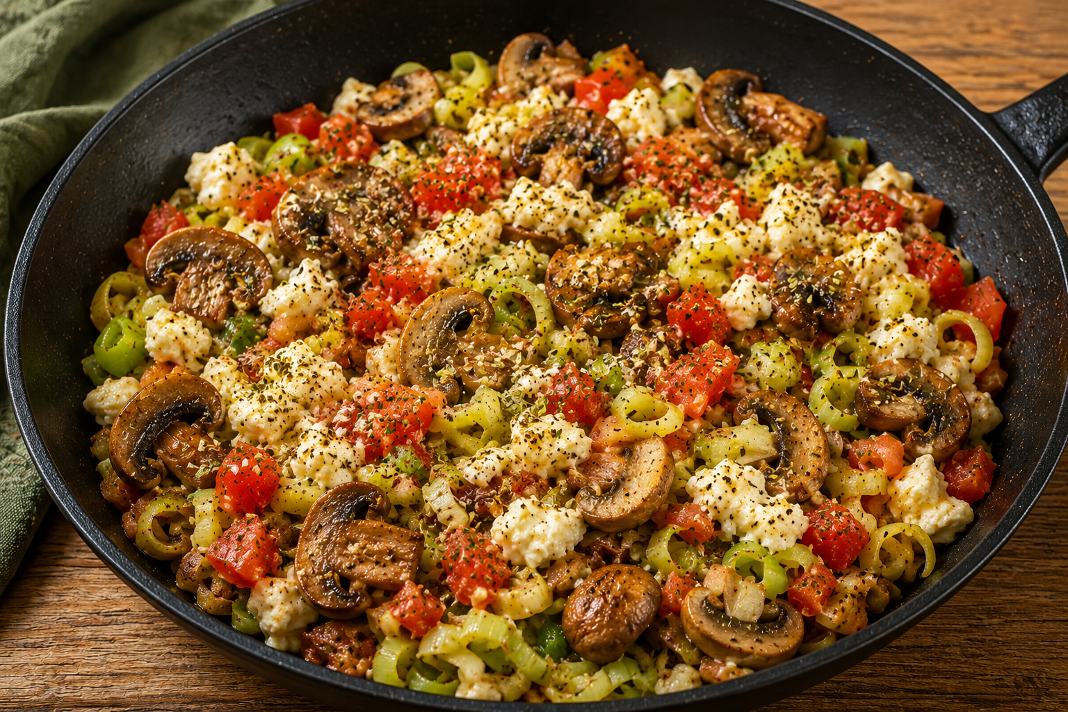 Champignons met prei en schapenkaas