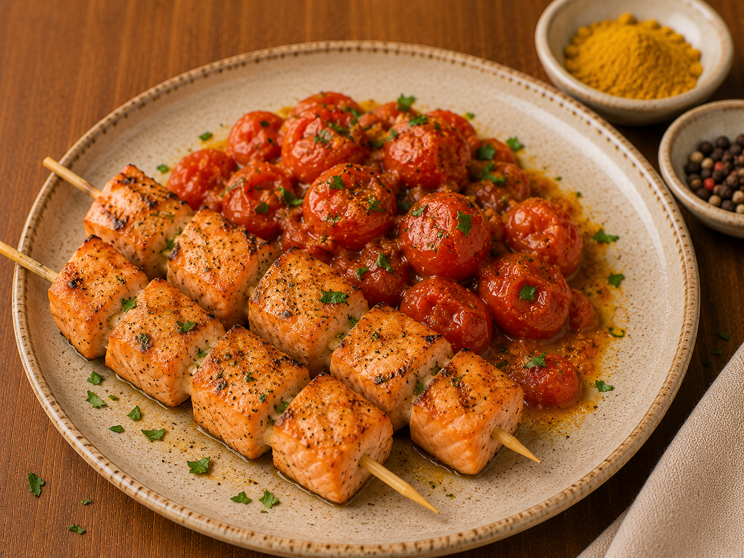 Zalmspies met tomaten